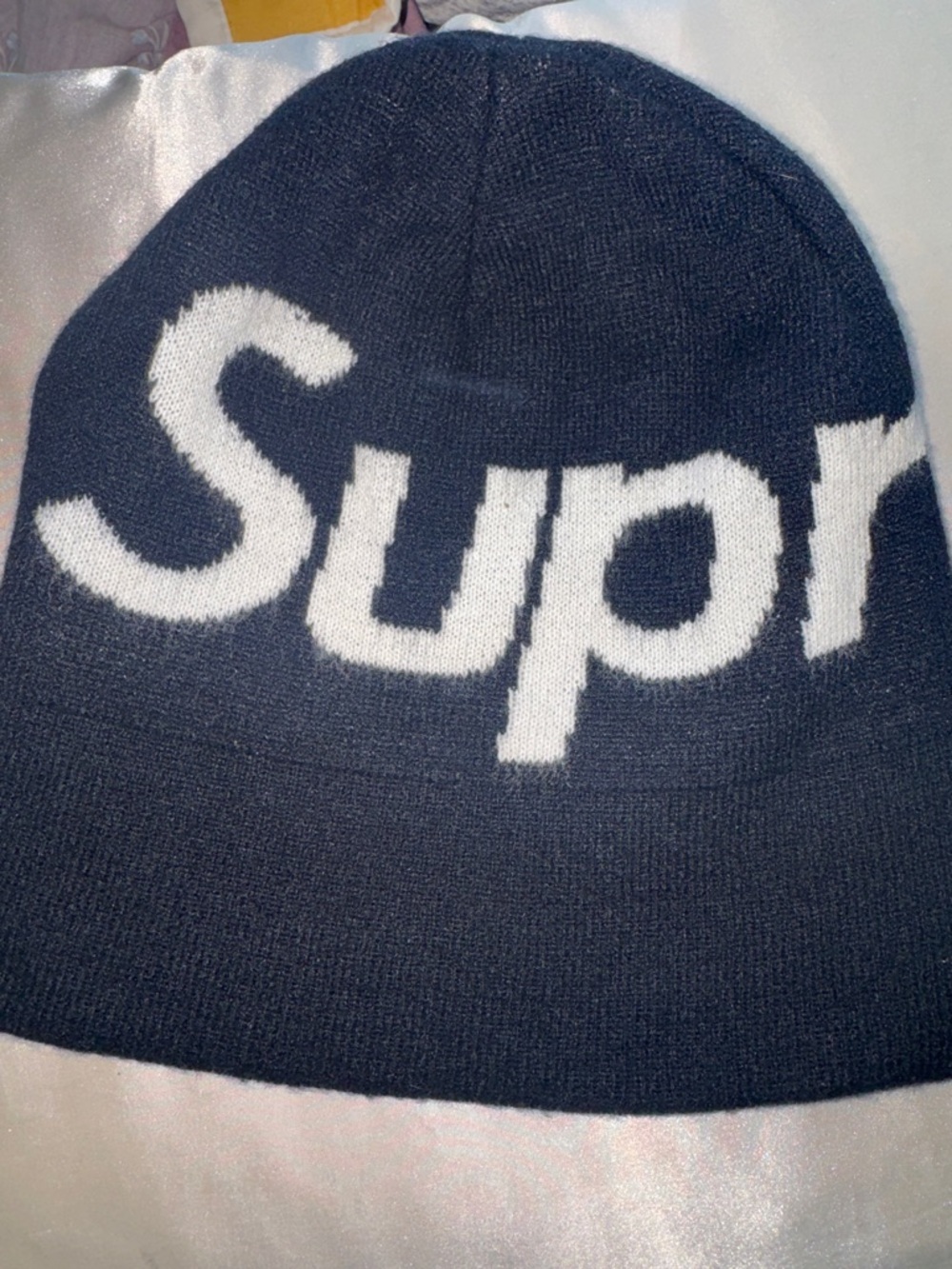 Supreme Black Beanie with White Label big Logo